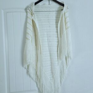 Women Crochet Shawl Ivory & Gold